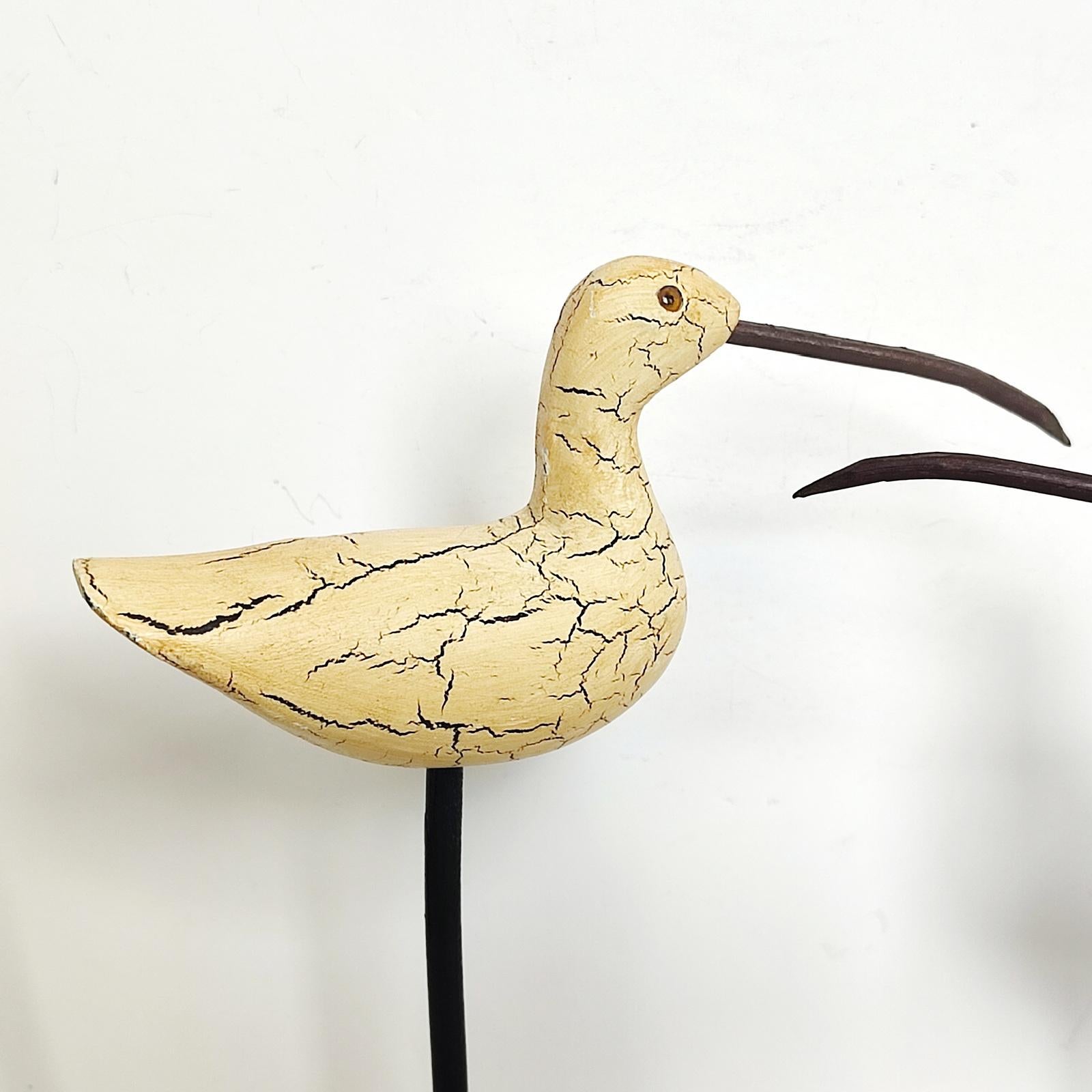 Wooden Carving Set of Two Shorebirds Hand-crafted Figurines, Decorative Curlews For Sale 3