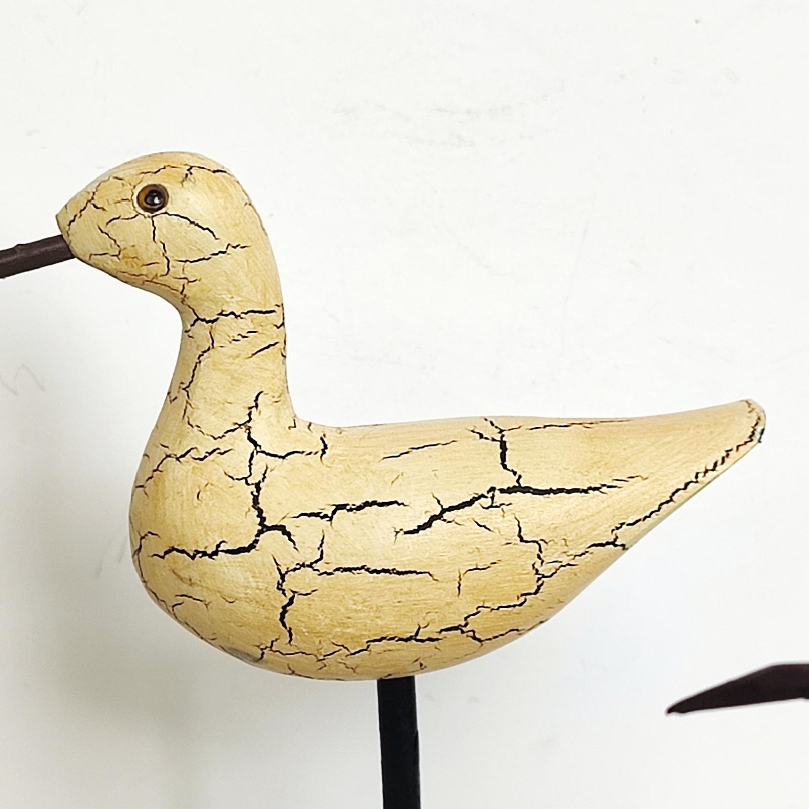Late 20th Century Wooden Carving Set of Two Shorebirds Hand-crafted Figurines, Decorative Curlews For Sale