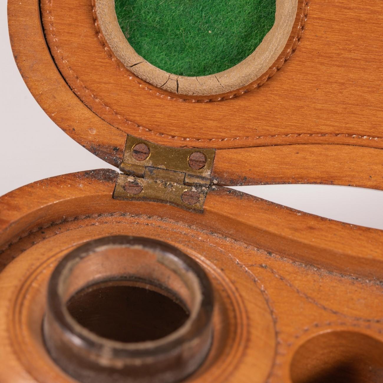 Wooden Cased Inkwell Intricately Modelled as a Binocular Case, circa 1900 For Sale 6