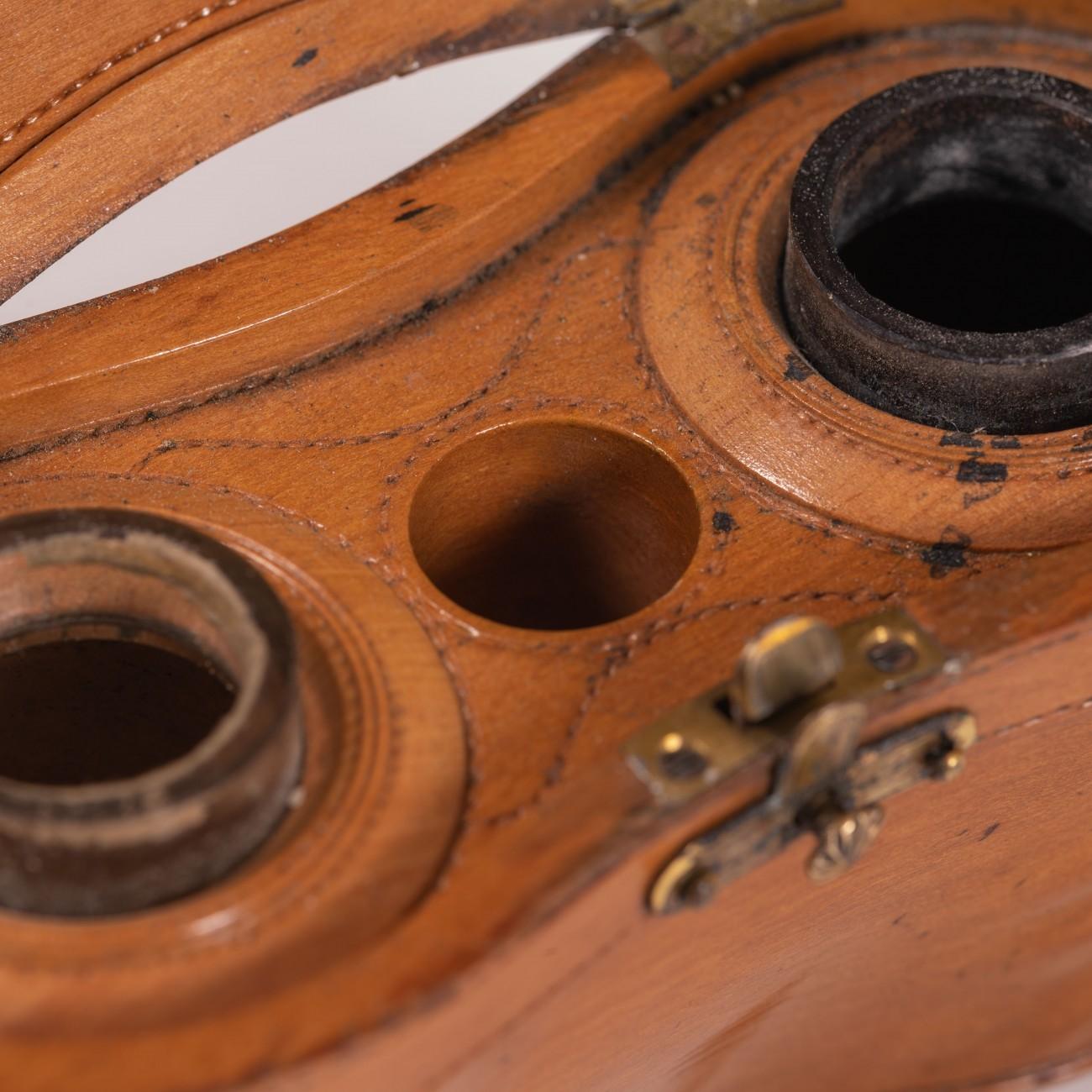 Wooden Cased Inkwell Intricately Modelled as a Binocular Case, circa 1900 For Sale 7