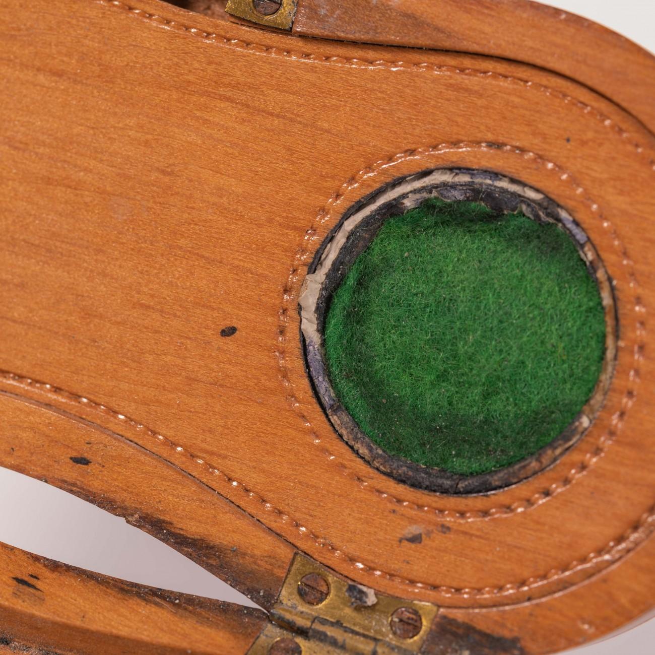 Wooden Cased Inkwell Intricately Modelled as a Binocular Case, circa 1900 For Sale 8