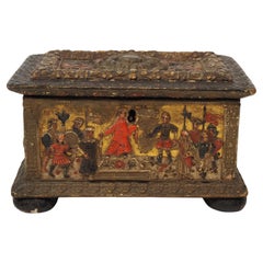 Wooden casket with polychrome and gilded "pastiglia" relief decor, Italy 15th c.