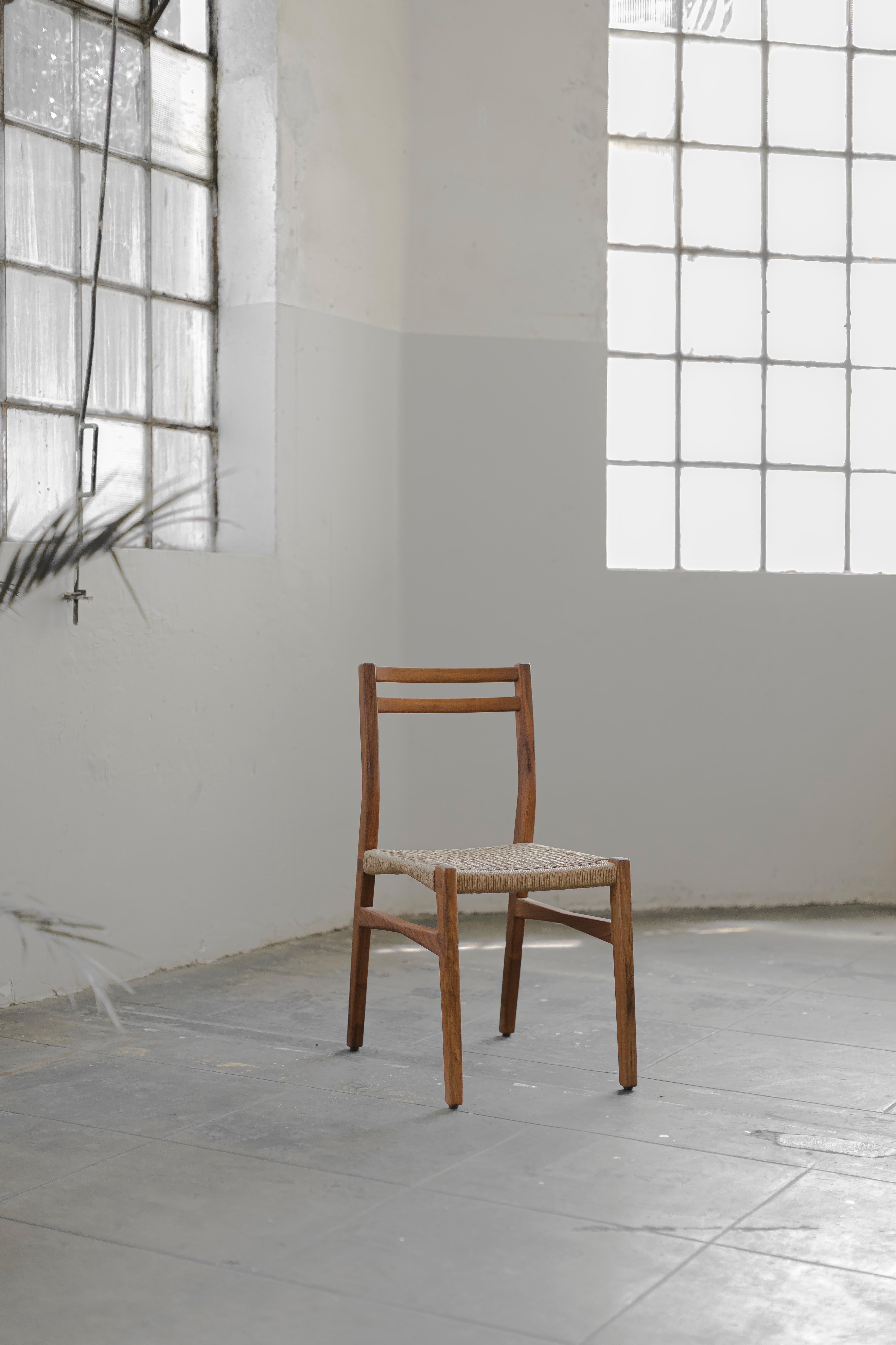 Wooden chair C Collection without armrest made of oak or tzalam wood and handwoven with papercord, jute or piola.