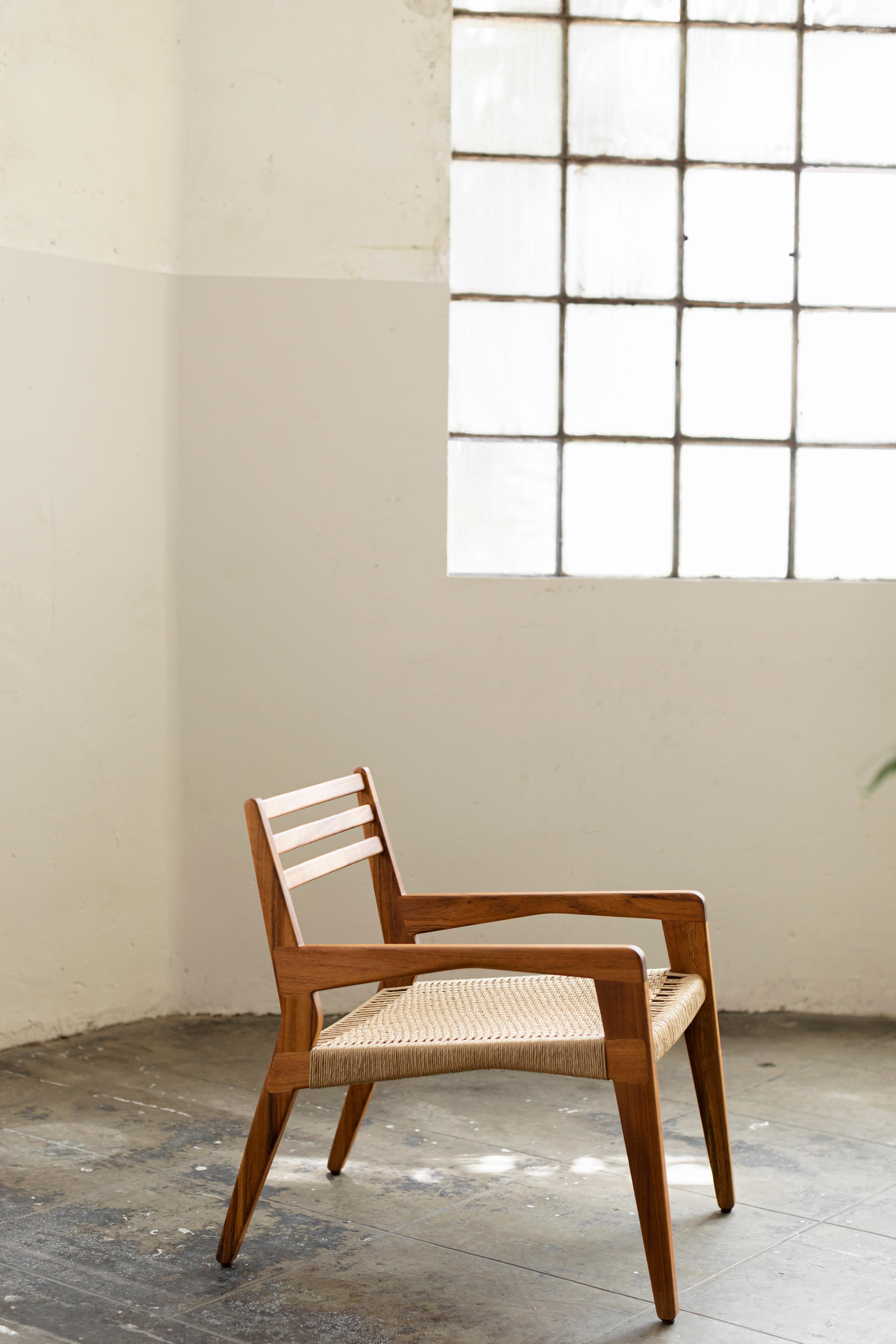 Wooden lounge chair C Collection made of oak or tzalam wood handwoven with paper cord, jute or piola.