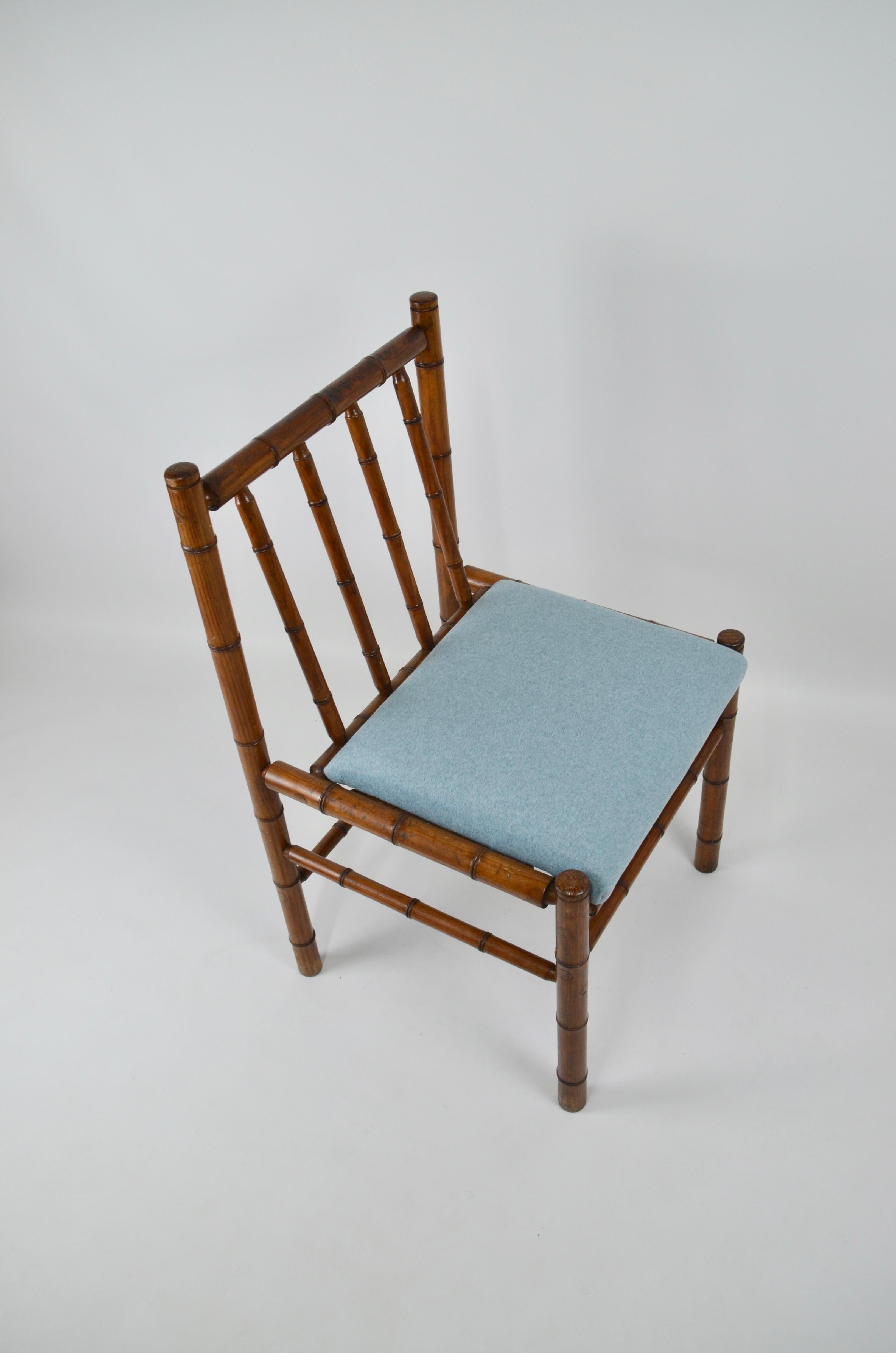 Wooden chair in faux bamboo, France, 70's
Nice shape, very elegant
reupholstered seat
