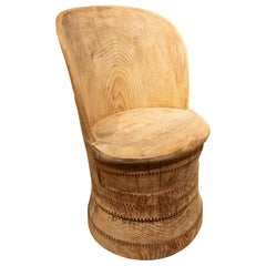 Wooden Chair of a Single Block Carved on the Back Side