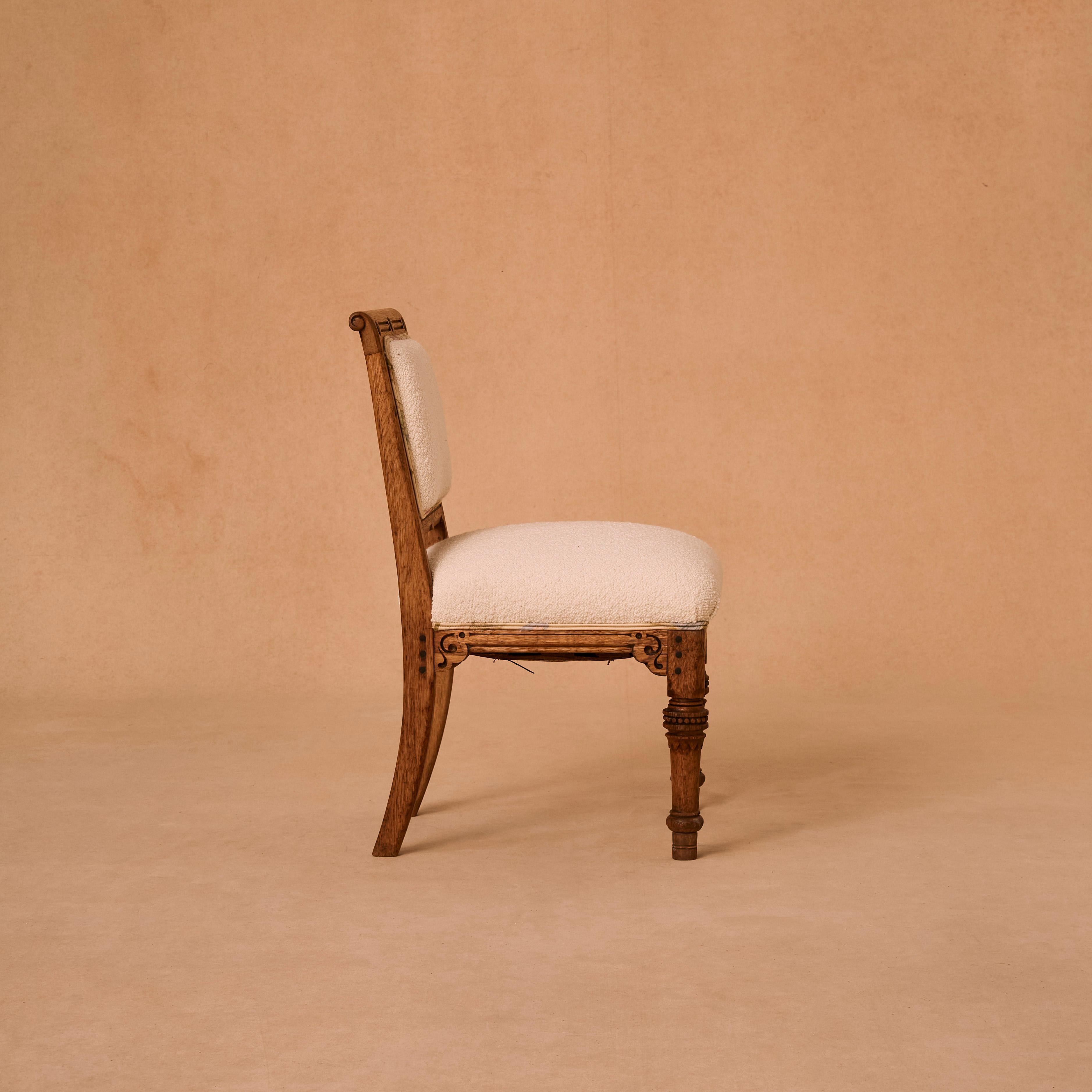 Wooden Chair with Cream Boucle Upholstery In Good Condition For Sale In London, England