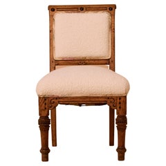 Vintage Wooden Chair with Cream Boucle Upholstery