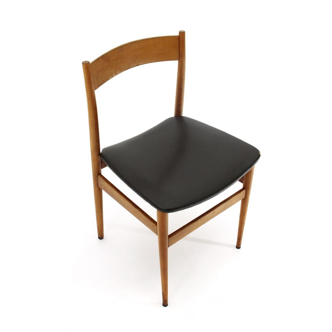 Mid-Century Modern Wooden Chair with Upholstered Seat, 1950s For Sale