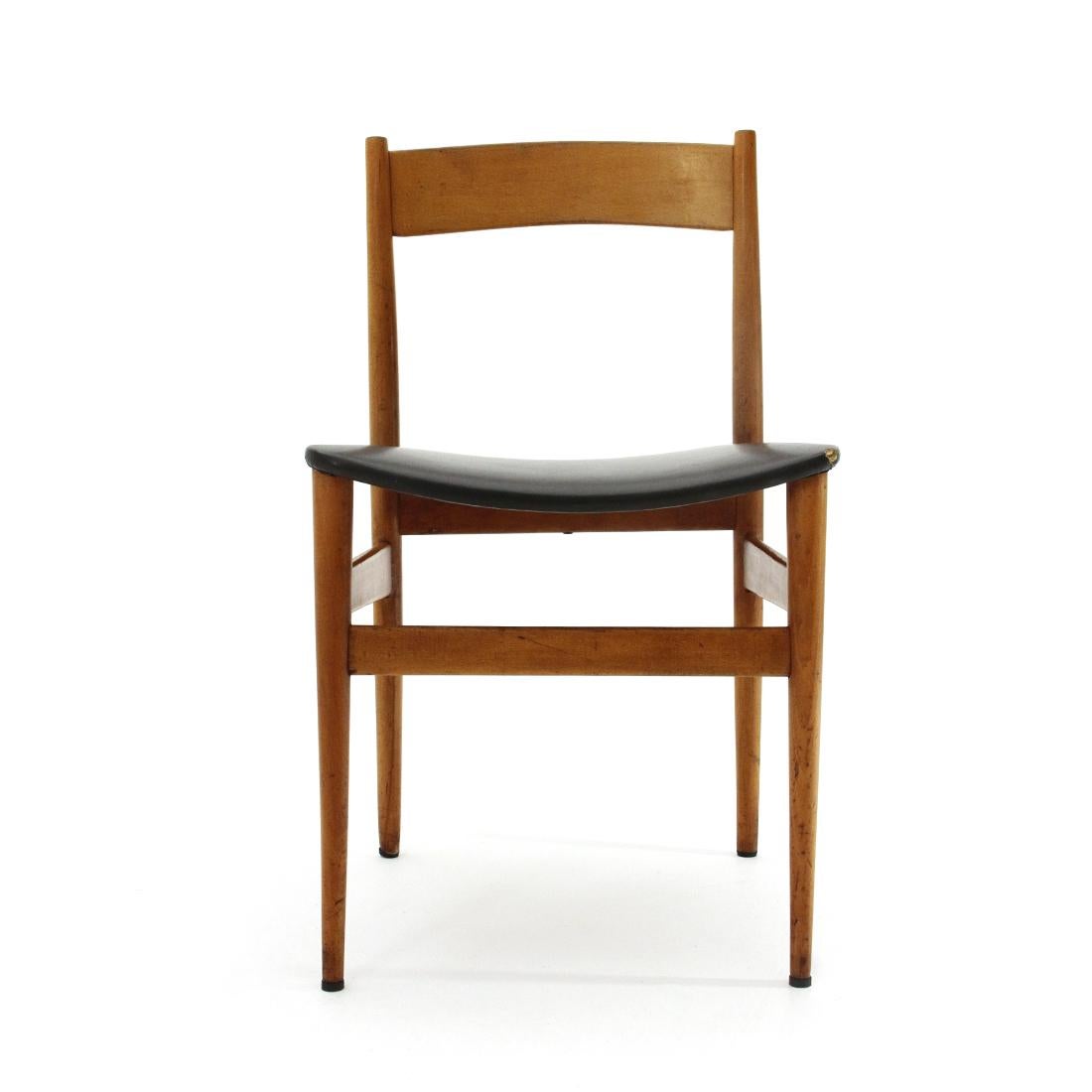 Italian Wooden Chair with Upholstered Seat, 1950s For Sale