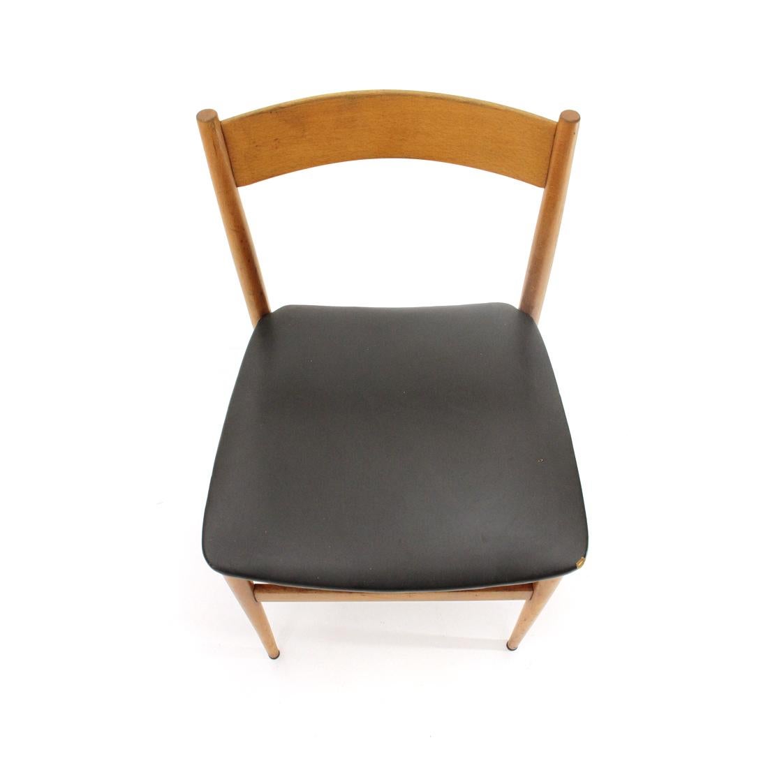 Wooden Chair with Upholstered Seat, 1950s In Fair Condition For Sale In Savona, IT