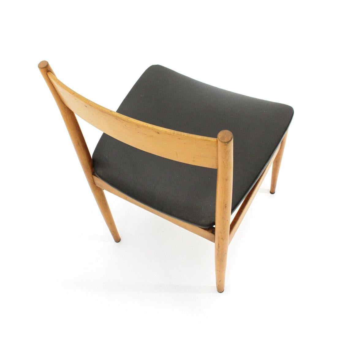 Mid-20th Century Wooden Chair with Upholstered Seat, 1950s For Sale