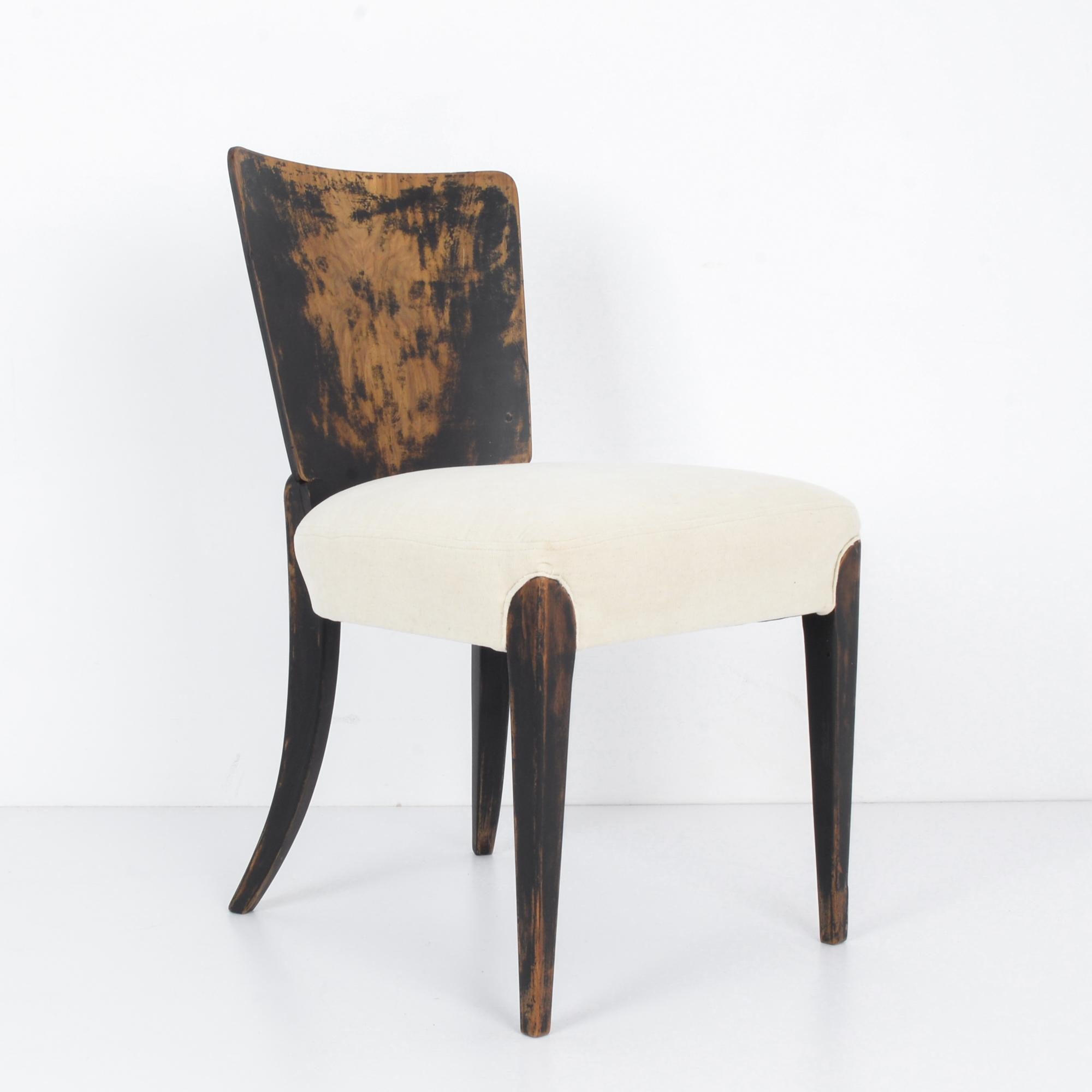 Mid-Century Modern Wooden Chair with Upholstered Seat by J. Halabala