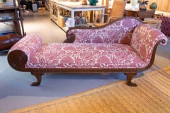 Wooden Chaise Longue with a New Upholstery and Pomegranate Decoration