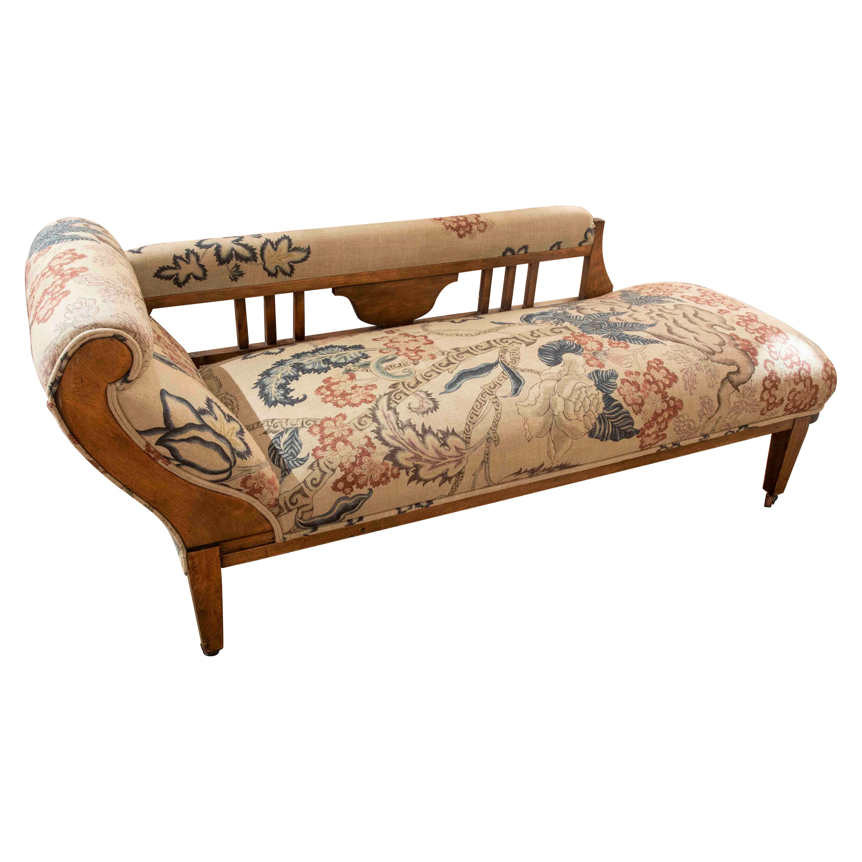 Wooden Chaise Longue with New Upholstery