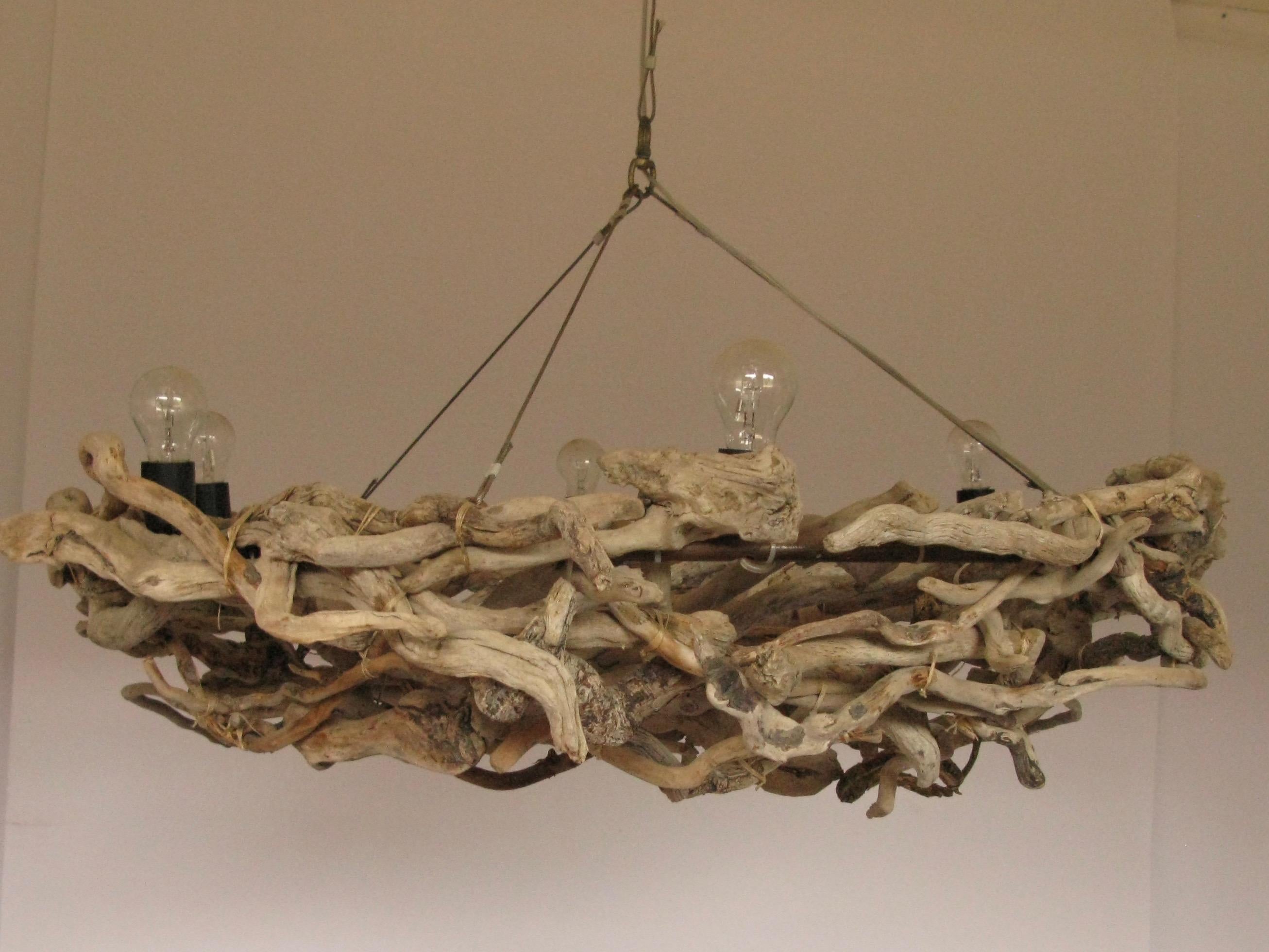 Wooden Chandelier, 3M Design, Driftwood, Origin Spain, Modern, Wood, Hang Lamp In Good Condition In South Cotswolds, GB