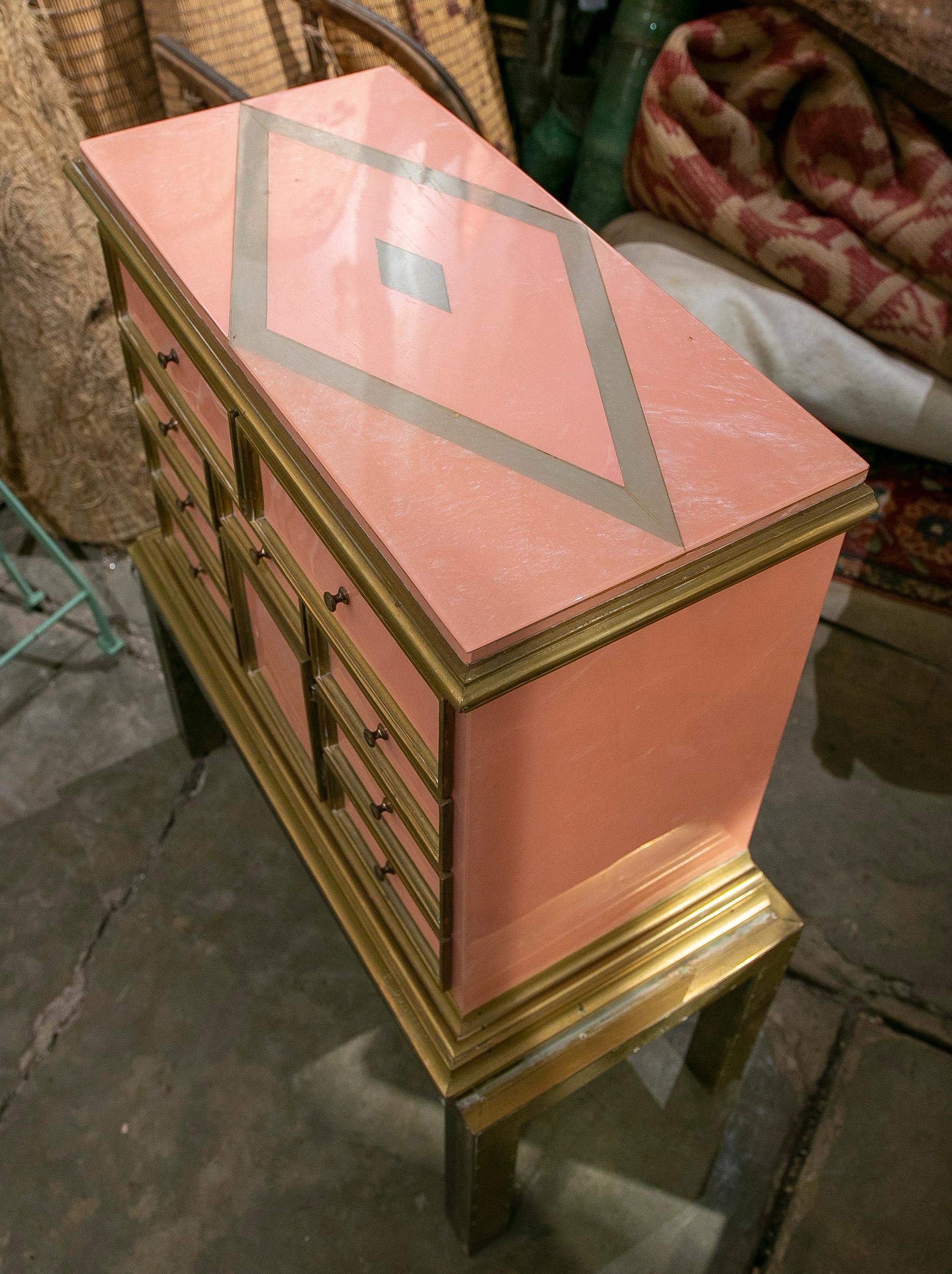 Wooden Chest Bargueño with Foot of the Artist R. Dubarry with Hand-Carved Brass 6