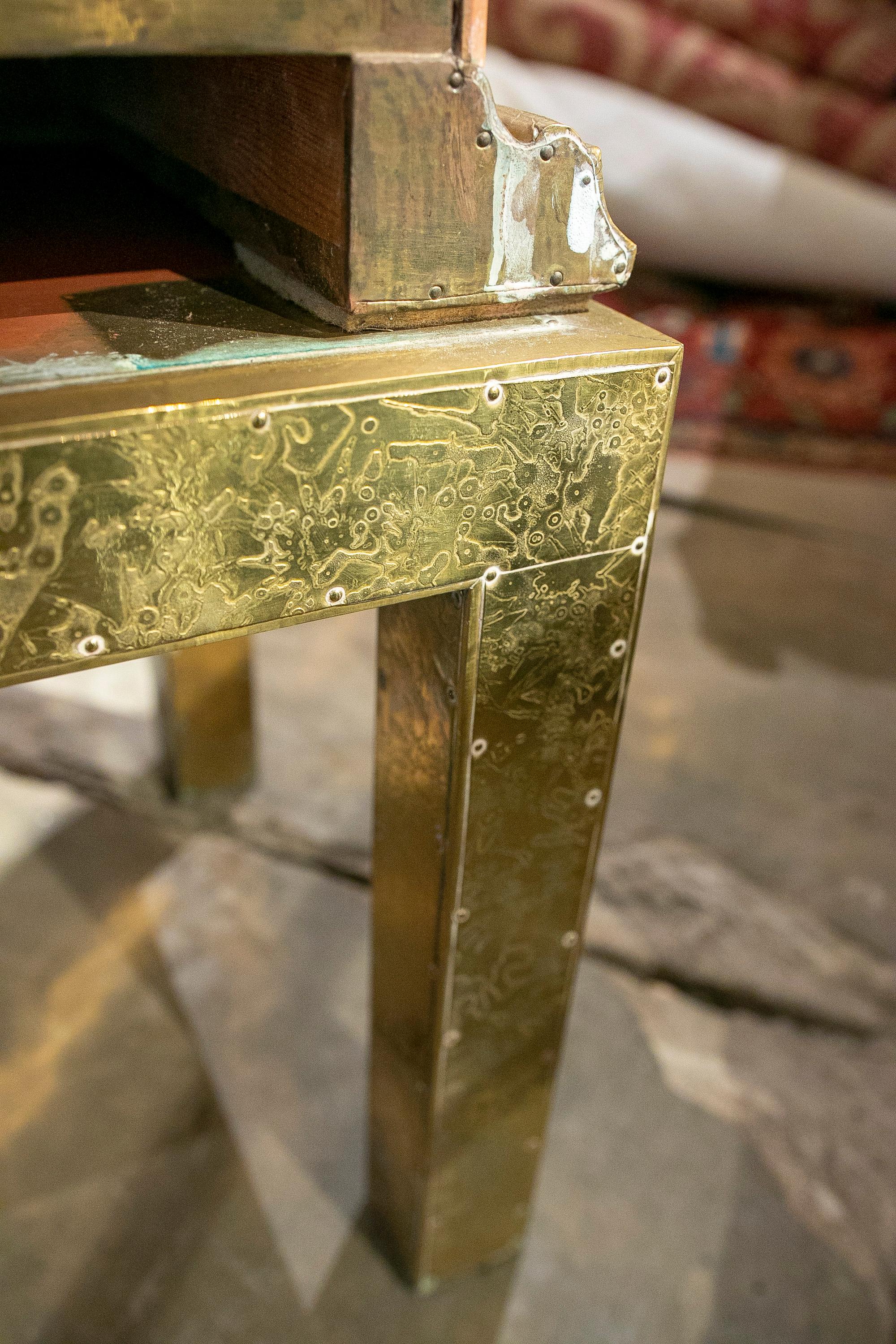 Wooden Chest Bargueño with Foot of the Artist R. Dubarry with Hand-Carved Brass 10