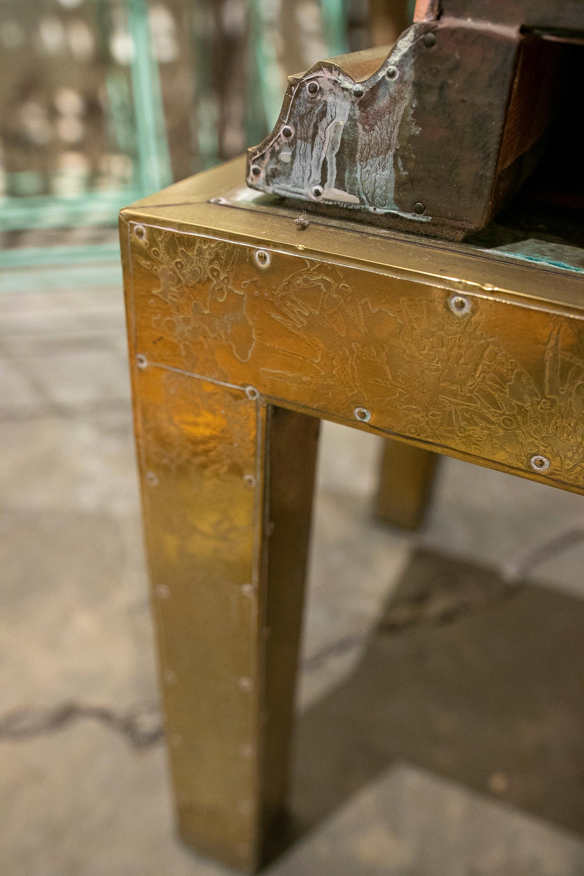 Wooden Chest Bargueño with Foot of the Artist R. Dubarry with Hand-Carved Brass 11