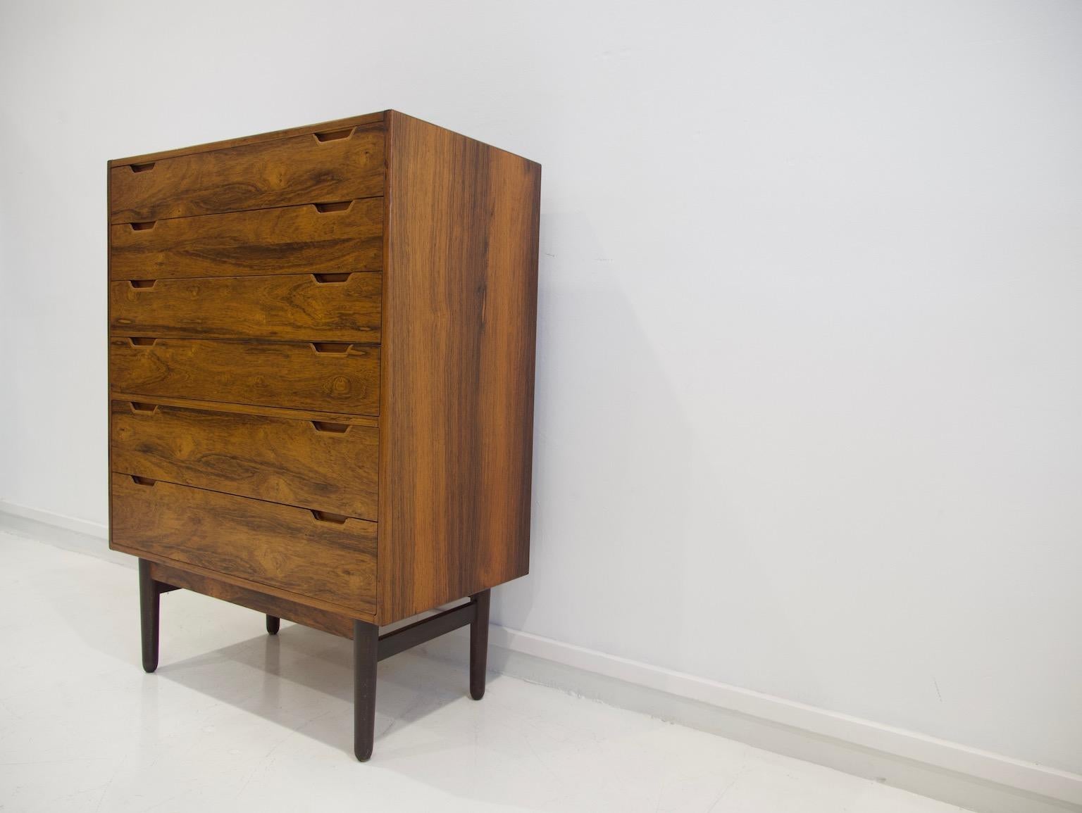 Dresser made of hardwood designed by Svend Langkilde in circa 1960s. Six drawers with recessed pulls, mahogany drawer sides and bottoms. Manufactured by Langkilde Møbler.