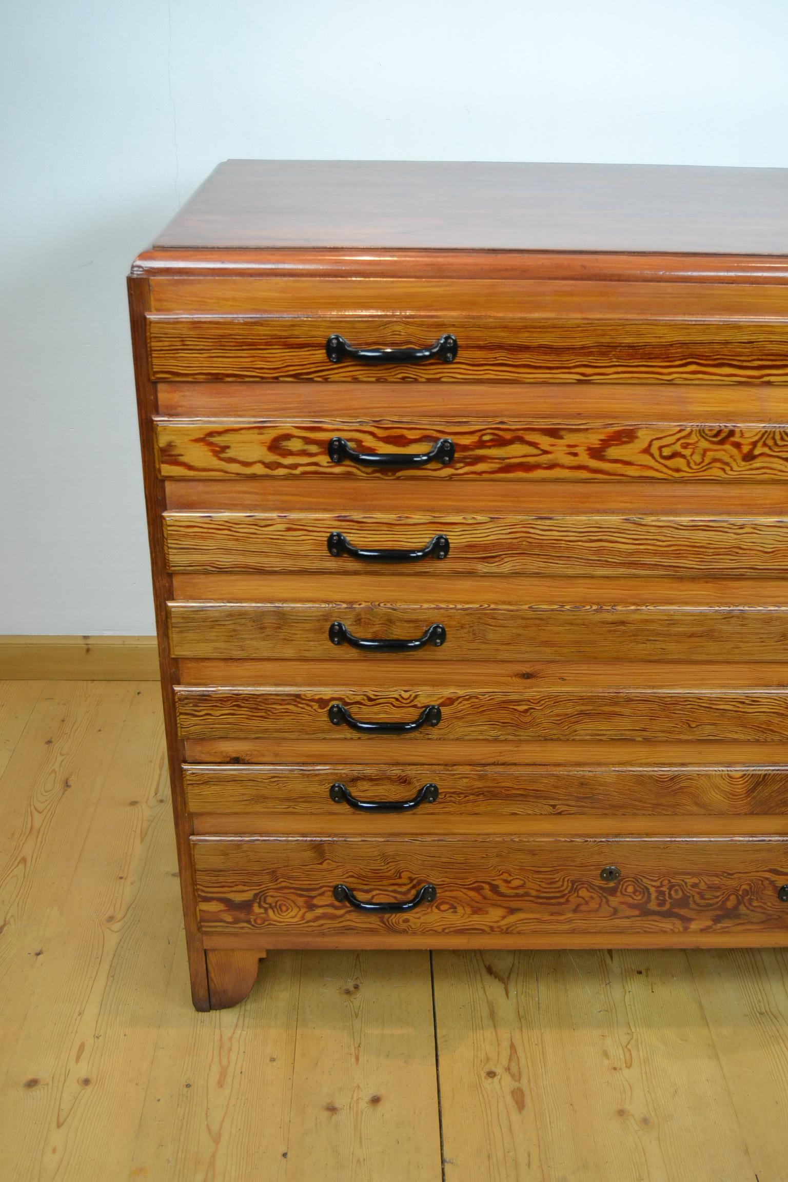 Industrial Wooden Chest of Drawers with 7 Drawers, 1950s
