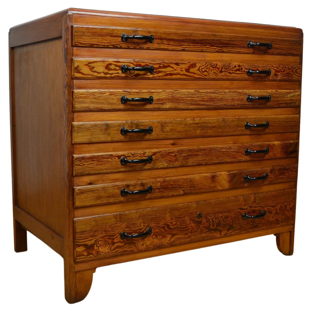 Wooden Chest of Drawers with 7 Drawers, 1950s