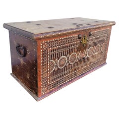 Antique Wooden Chest With Mother-of-pearl Marquetry, Syria, 19th Century