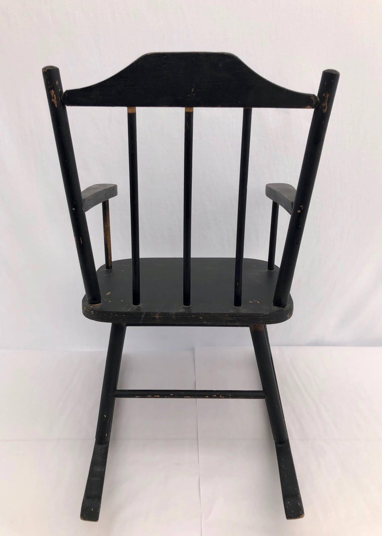 Wooden Child's Rocking Chair with Spindle Back, Painted Black For Sale ...