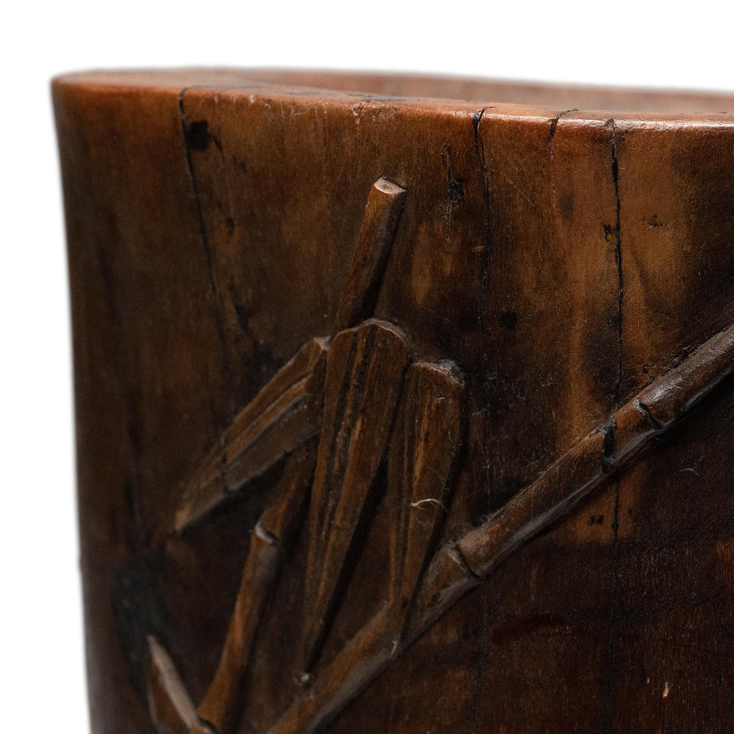 20th Century Wooden Chinese Brush Pot with Bamboo Carvings, c. 1900