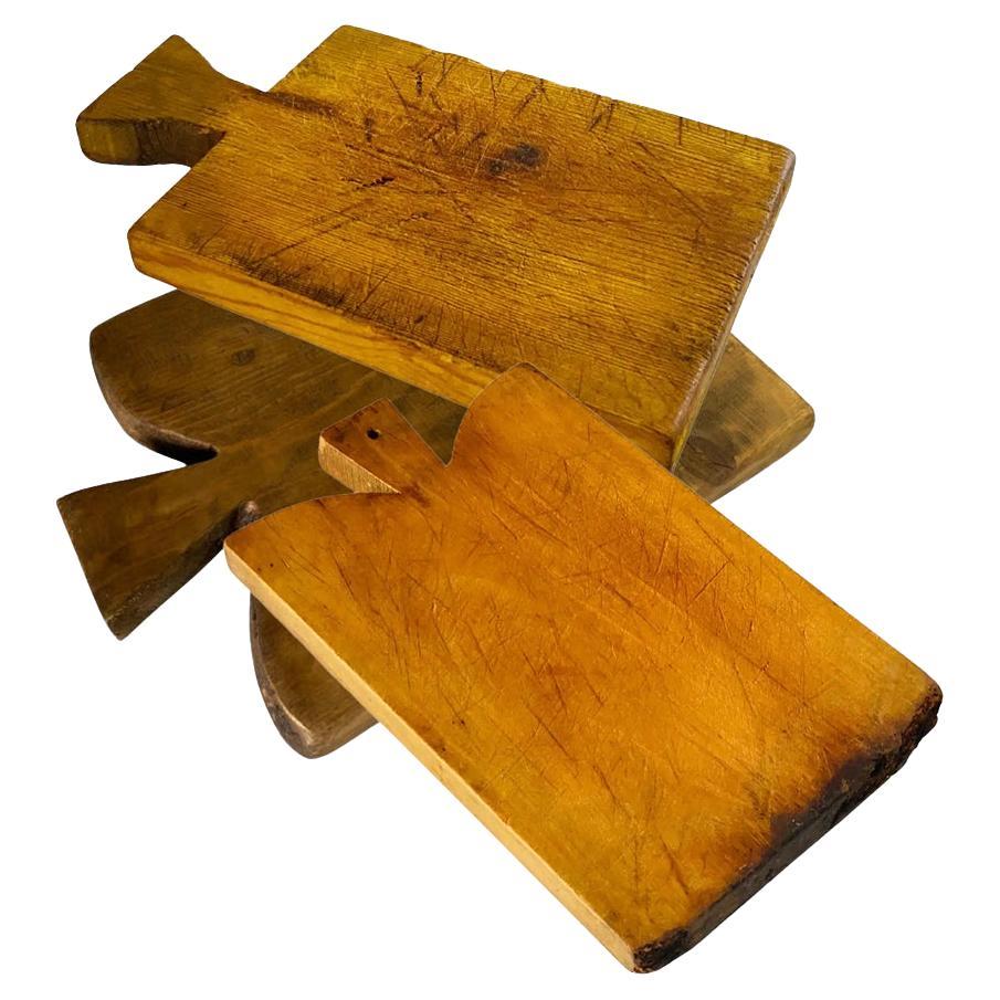 Wooden Chopping Set of 3 Old Patina, Brown Color French, 20th Century For Sale