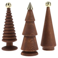 Wooden Christmas Tree Set – Brass-Tipped Brown Cedar, Medium Size
