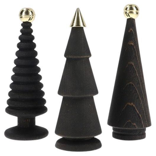 Wooden Christmas Tree Set – Brass-Tipped Brown Cedar, Medium Size