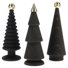 Wooden Christmas Tree Set – Brass-Tipped Brown Cedar, Medium Size