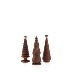 Ensemble de sapins de Noël en bois - Cèdre avec pointe en bronze, taille moyenne