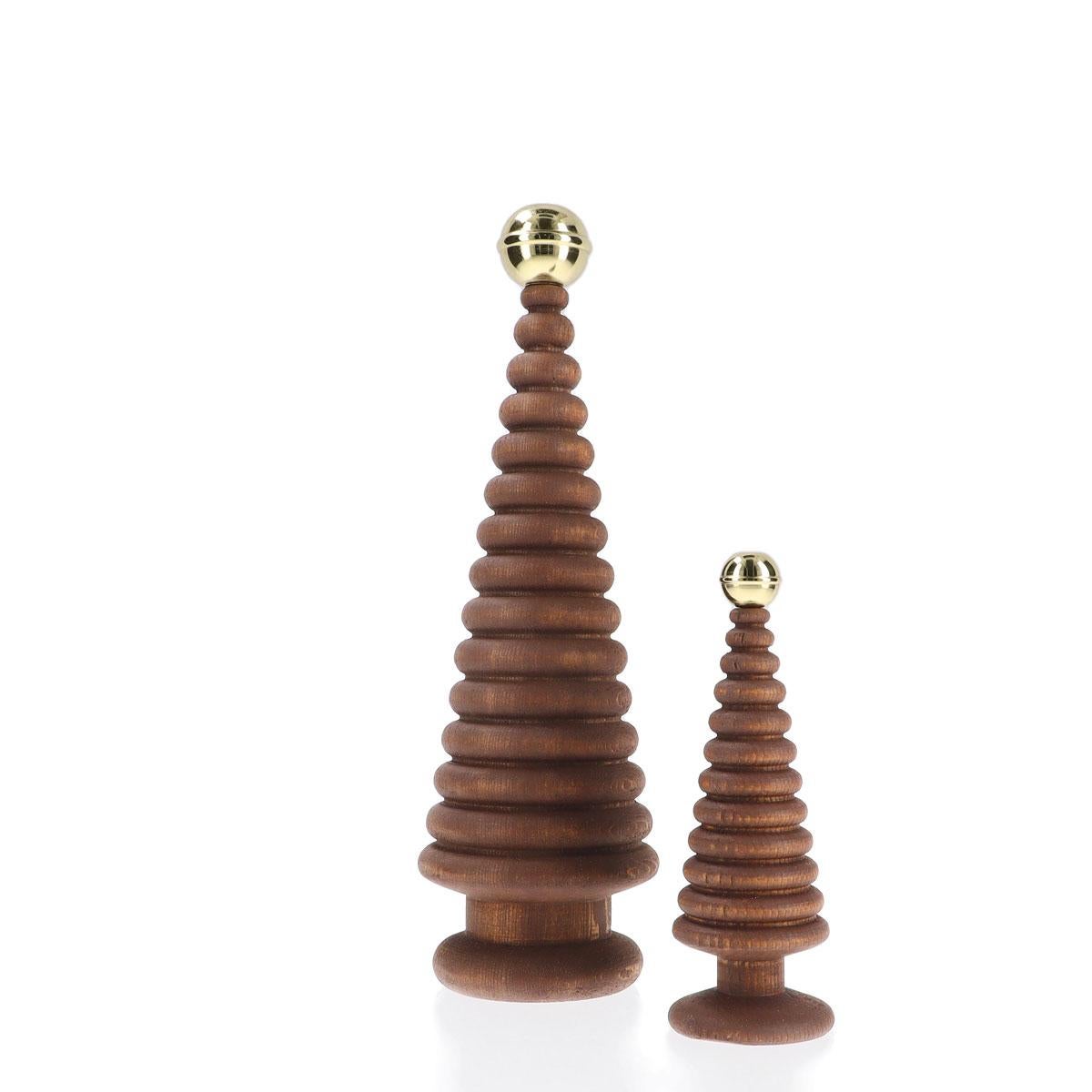 Weihnachtsbaum-Set aus Holz, Duo CEDAR - Zeder mit Messingspitze (Handgefertigt) im Angebot