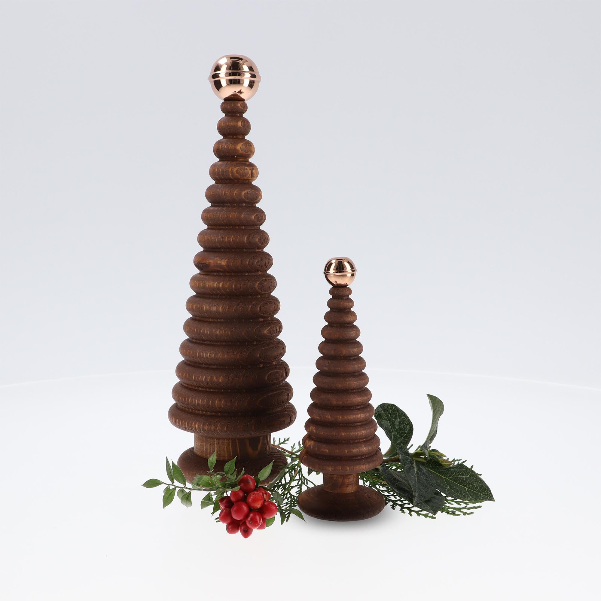 Holz-Weihnachtsbaum-Set, Duo CEDAR - Zeder mit Bronzespitze (Türkisch) im Angebot