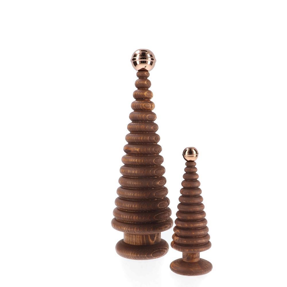 Holz-Weihnachtsbaum-Set, Duo CEDAR - Zeder mit Bronzespitze (Handgefertigt) im Angebot