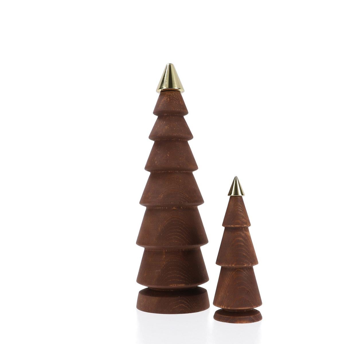 Fatto a mano Set di alberi di Natale in legno, Duo FIR - Cedro con punta in ottone in vendita