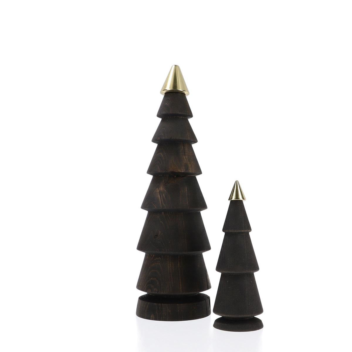 Fatto a mano Set di alberi di Natale in legno, Duo FIR - Cedro con punta in ottone in vendita