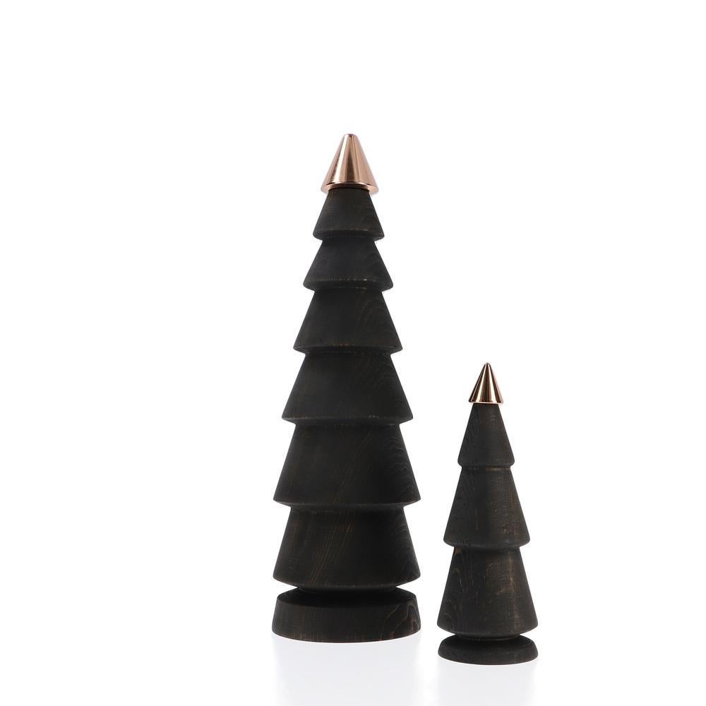 Holz-Weihnachtsbaum-Set, Duo FIR - Zeder mit Bronze-Spitze (Moderne) im Angebot