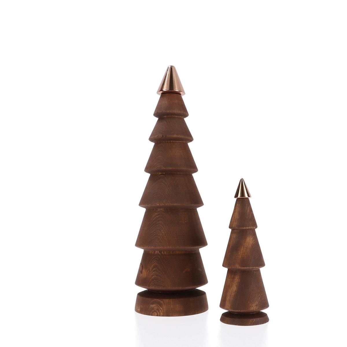 Holz-Weihnachtsbaum-Set, Duo FIR - Zeder mit Bronze-Spitze (Handgefertigt) im Angebot