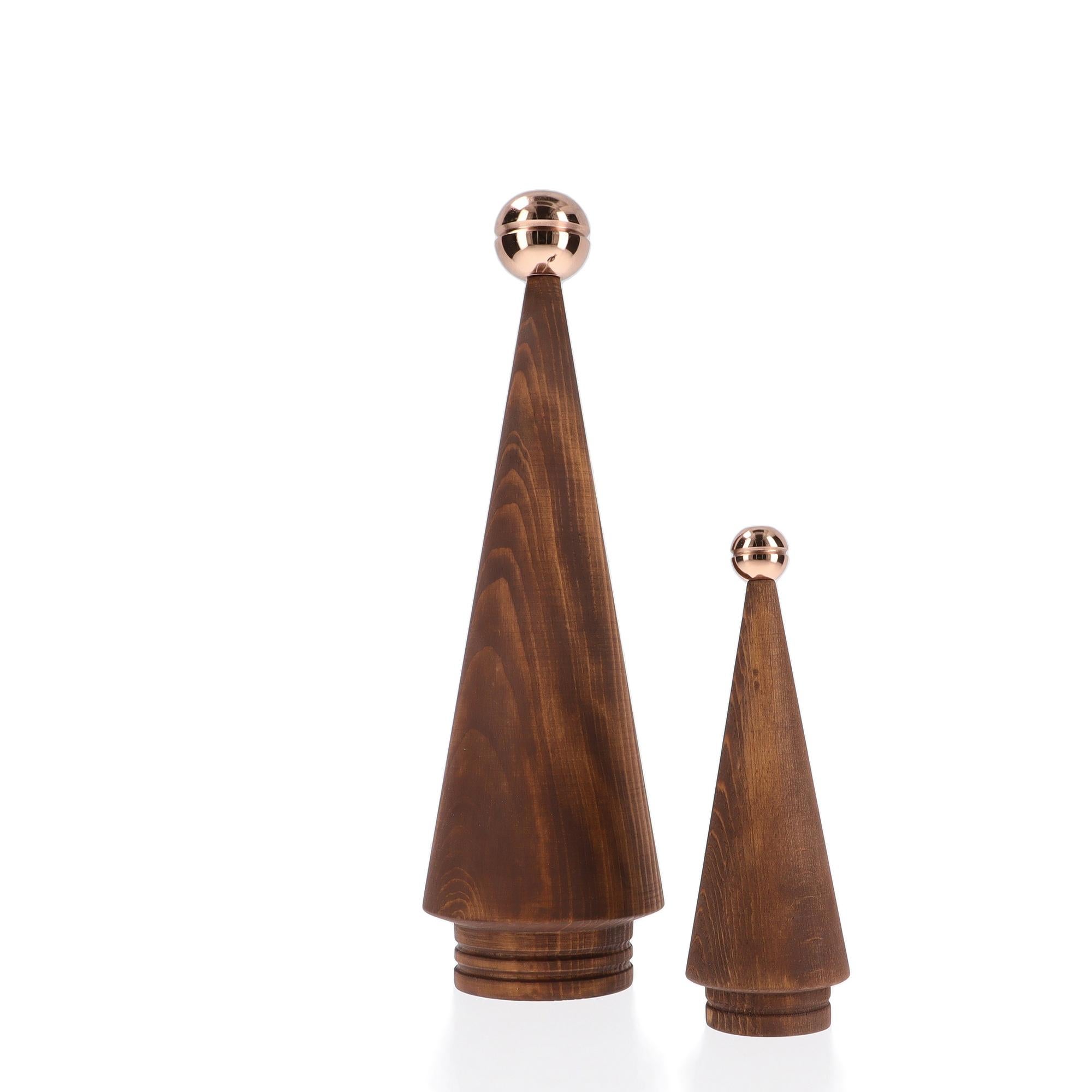 Holz-Weihnachtsbaum-Set, Duo JUNIPER - Zeder mit Bronzespitze (Moderne) im Angebot