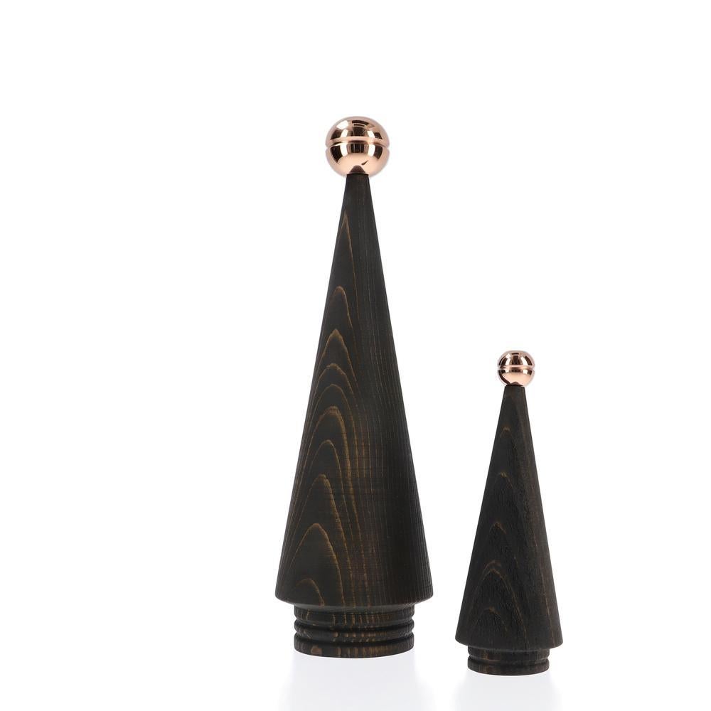 Holz-Weihnachtsbaum-Set, Duo JUNIPER - Zeder mit Bronzespitze (Handgefertigt) im Angebot