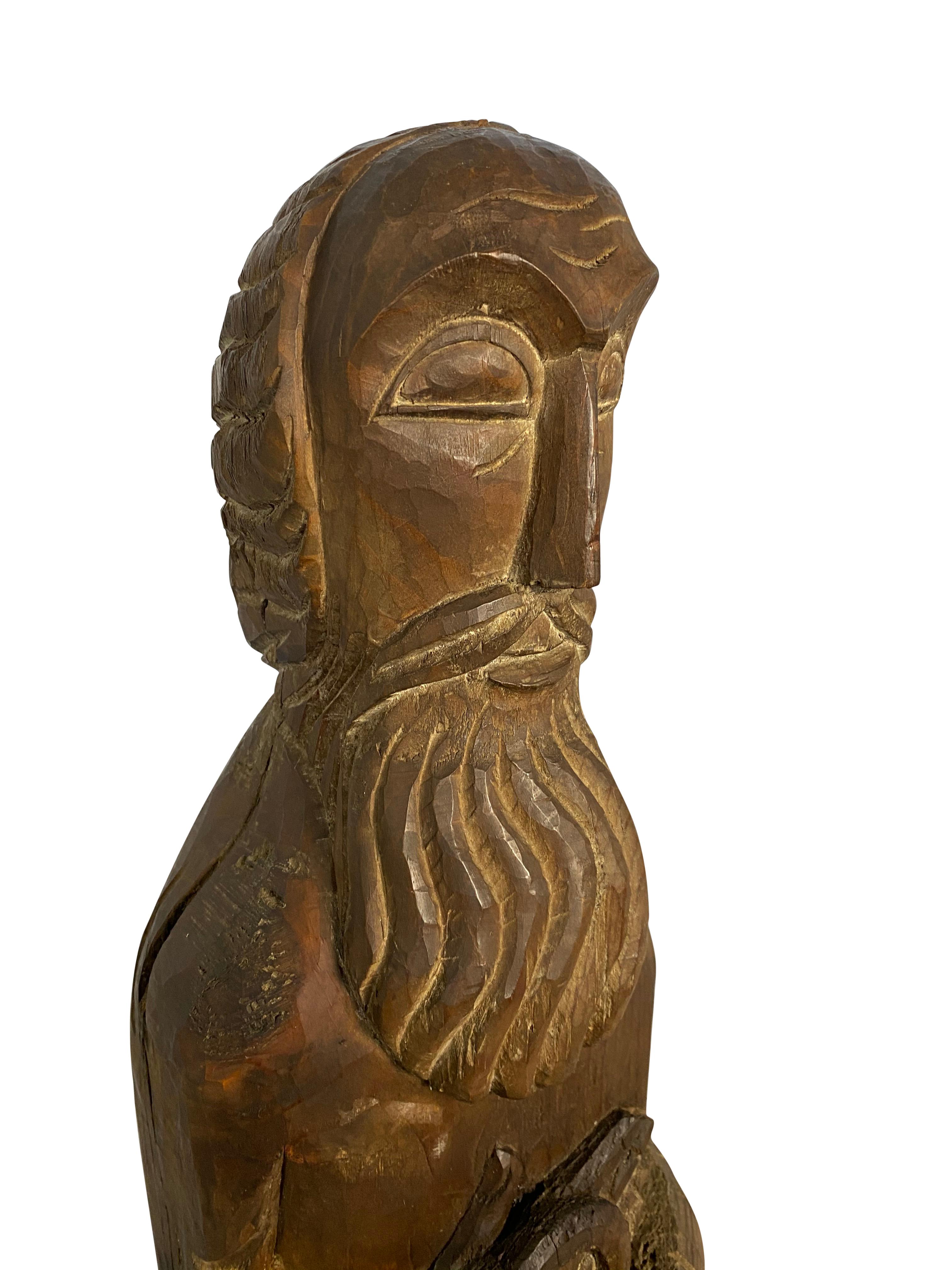 Hand-Carved Wooden Church Figure of Saint Peter, 18th-19th Century For Sale