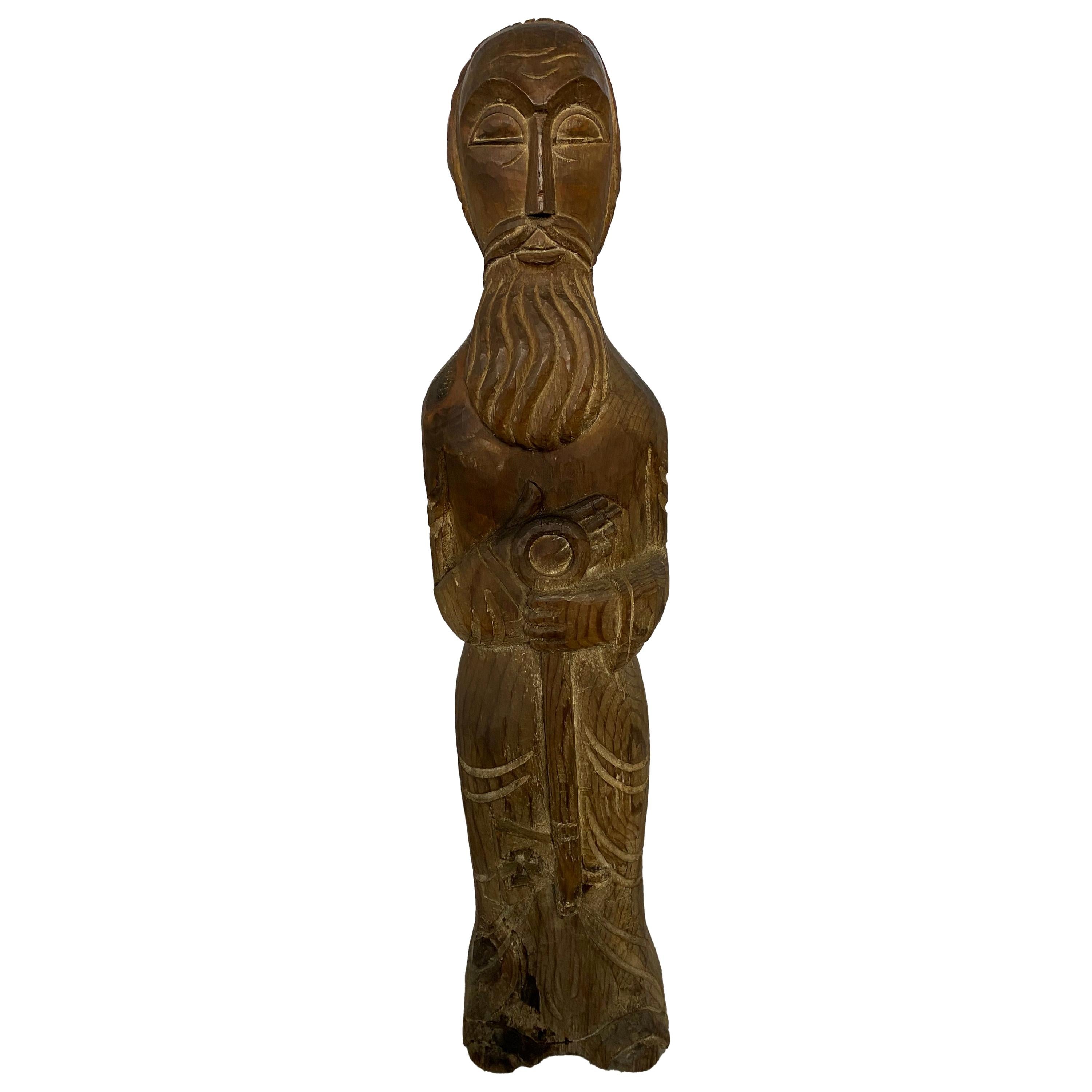 Wooden Church Figure of Saint Peter, 18th-19th Century For Sale