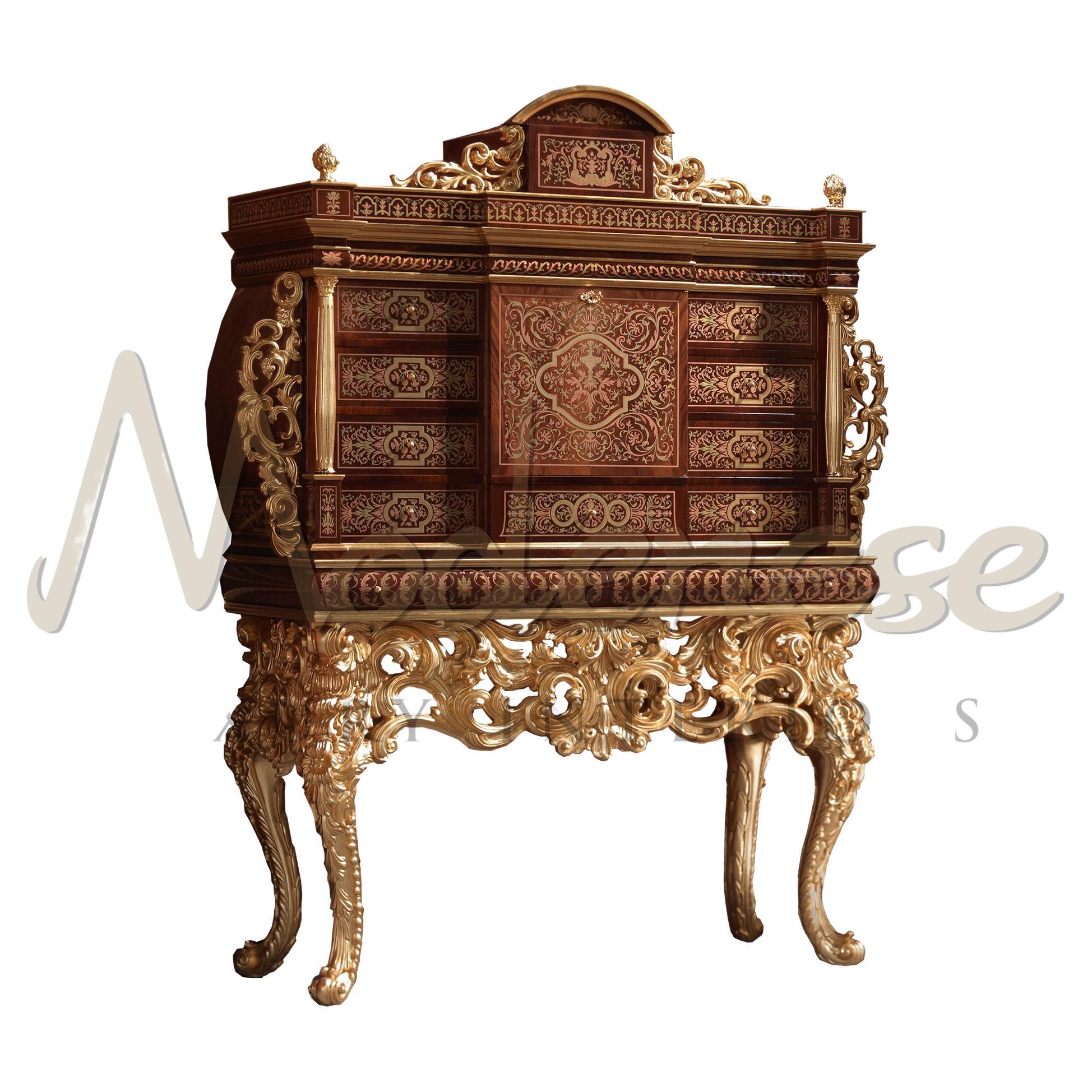 Hand-Painted 21st Century Wooden Cigar Cabinet with Baroque Carvings, Handpainted, Gold Leaf For Sale