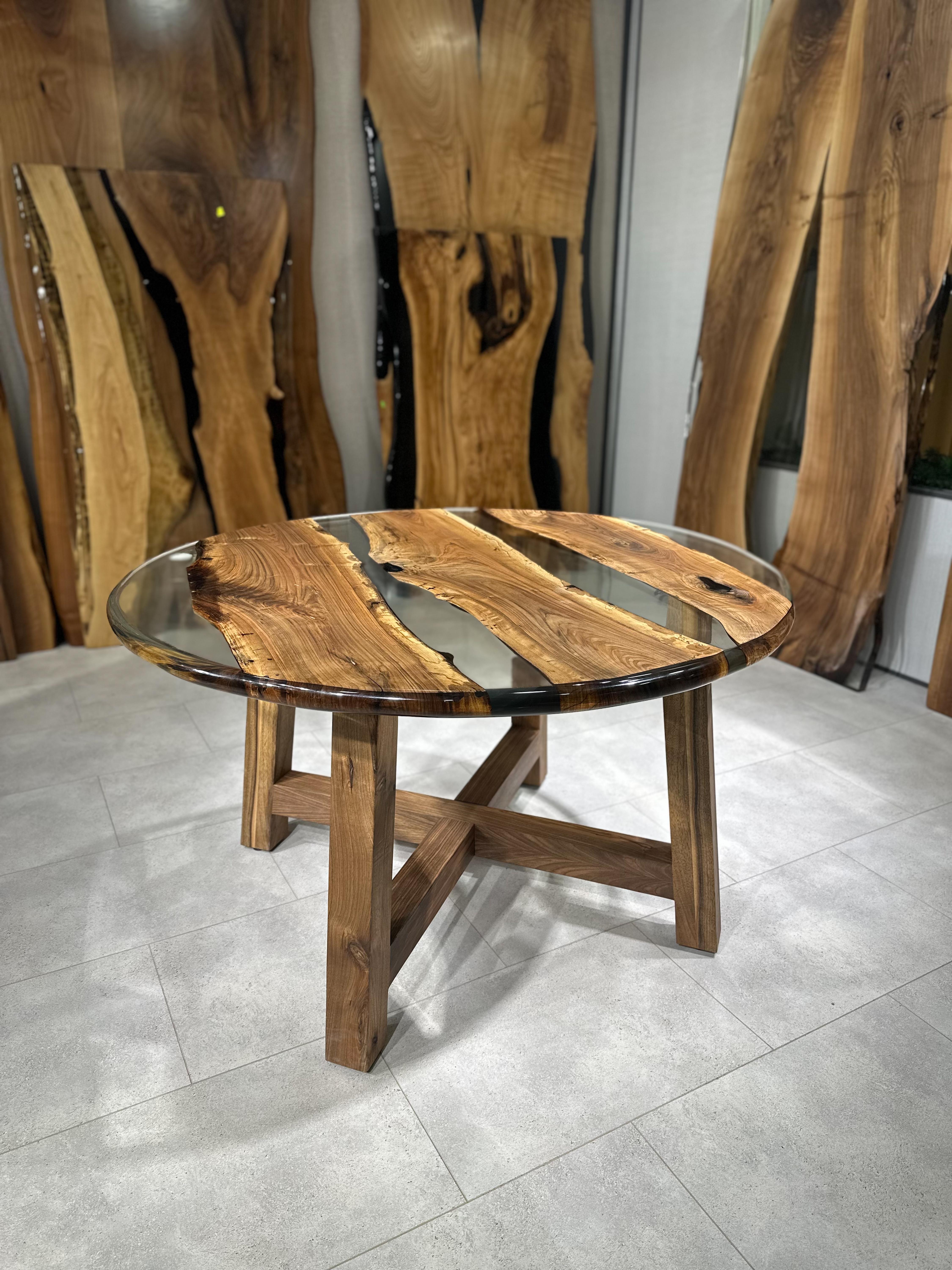 Welded Wooden Clear Transparent Round Resin Table For Sale