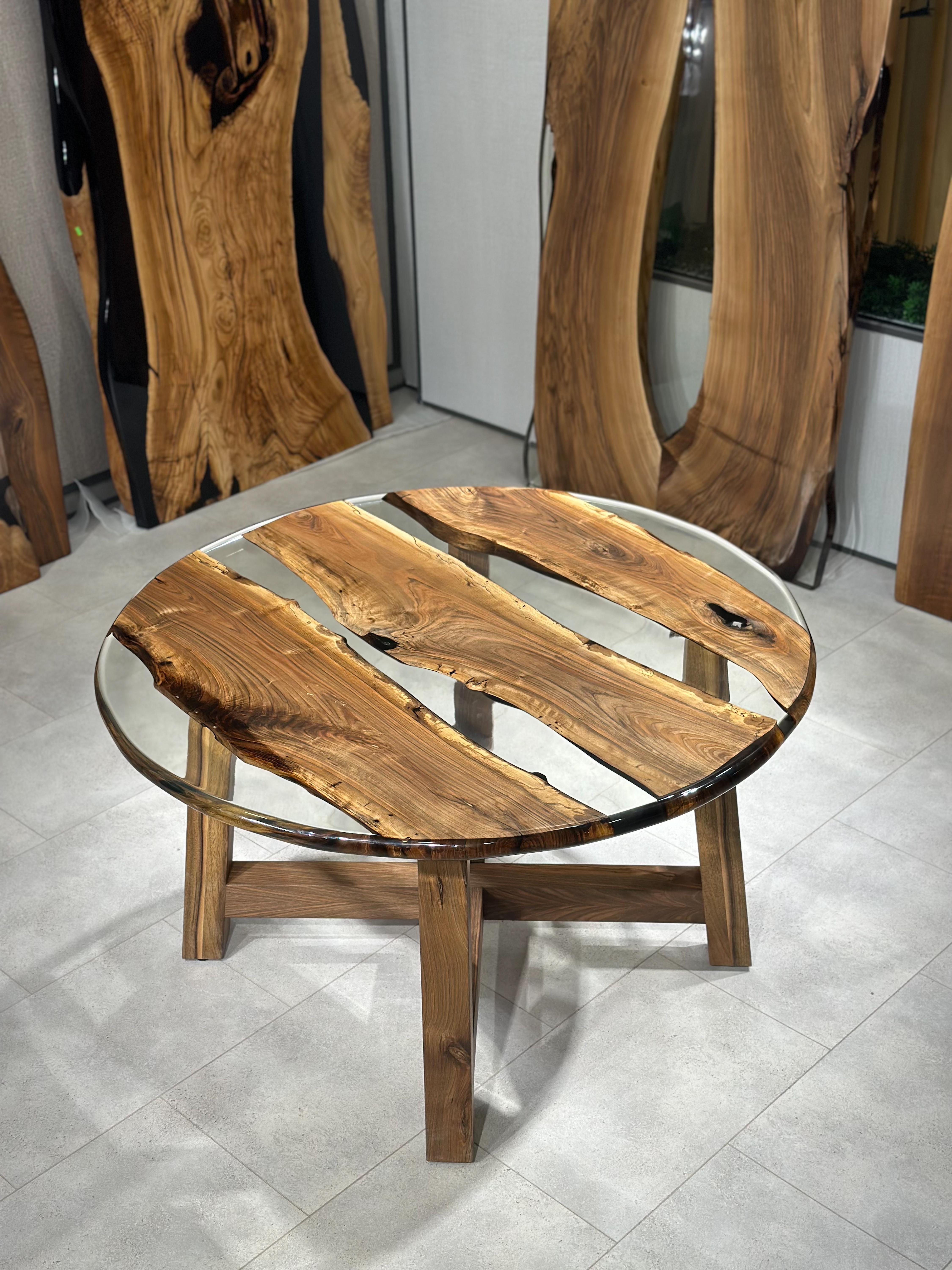 Contemporary Wooden Clear Transparent Round Resin Table For Sale