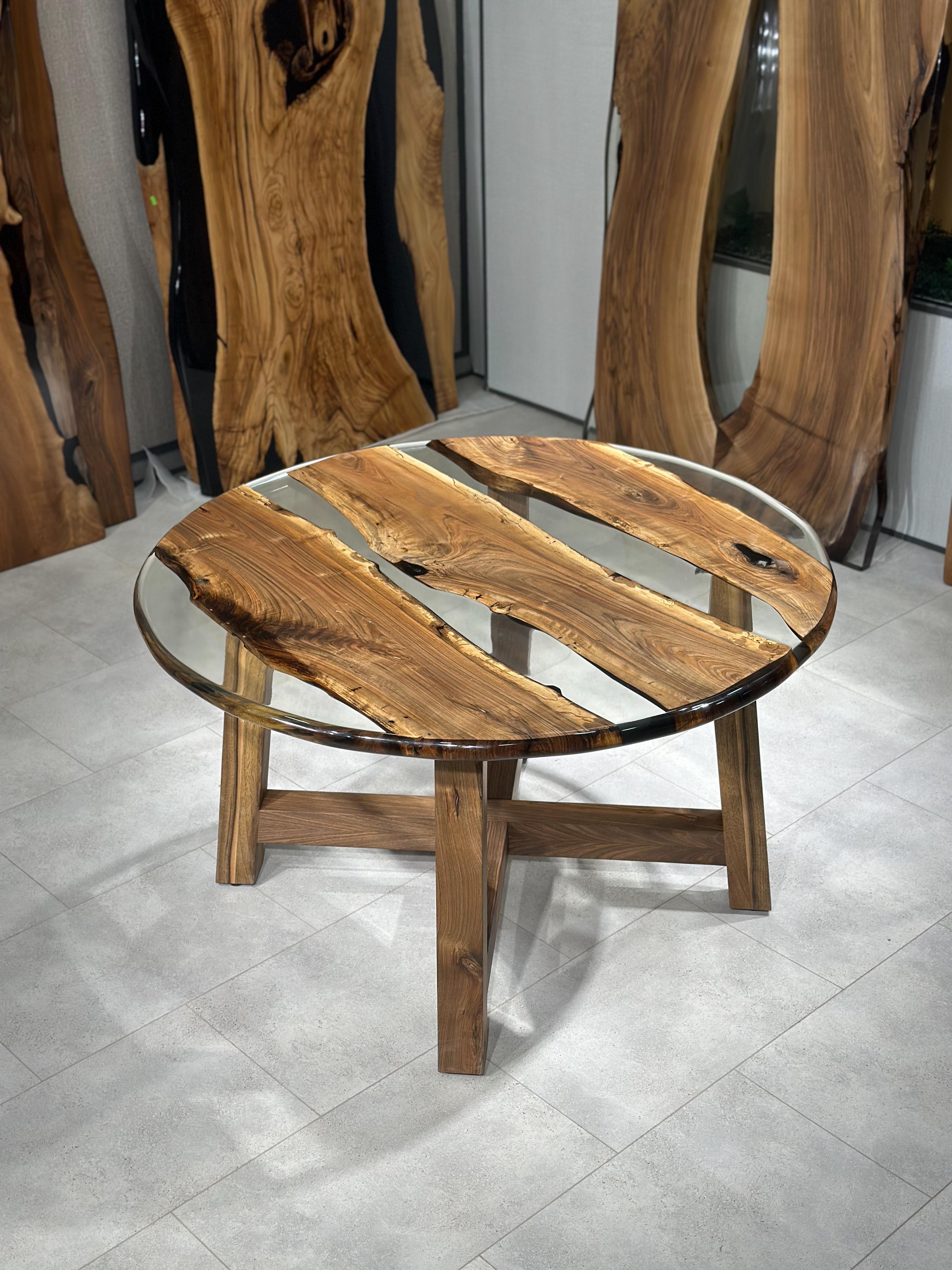 Soudé Table ronde en résine transparente en bois en vente