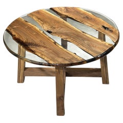 Table ronde en résine transparente en bois